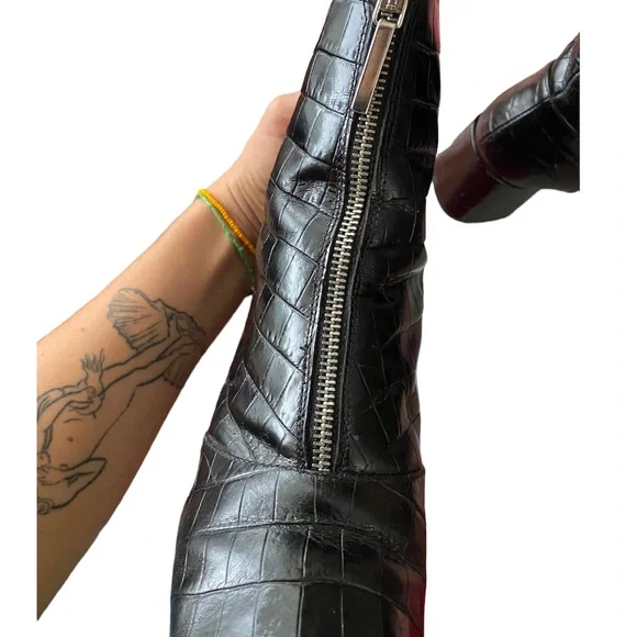 WHISTLES Rowan patent leather Croc booties zip up block heel - Picture 7 of 8